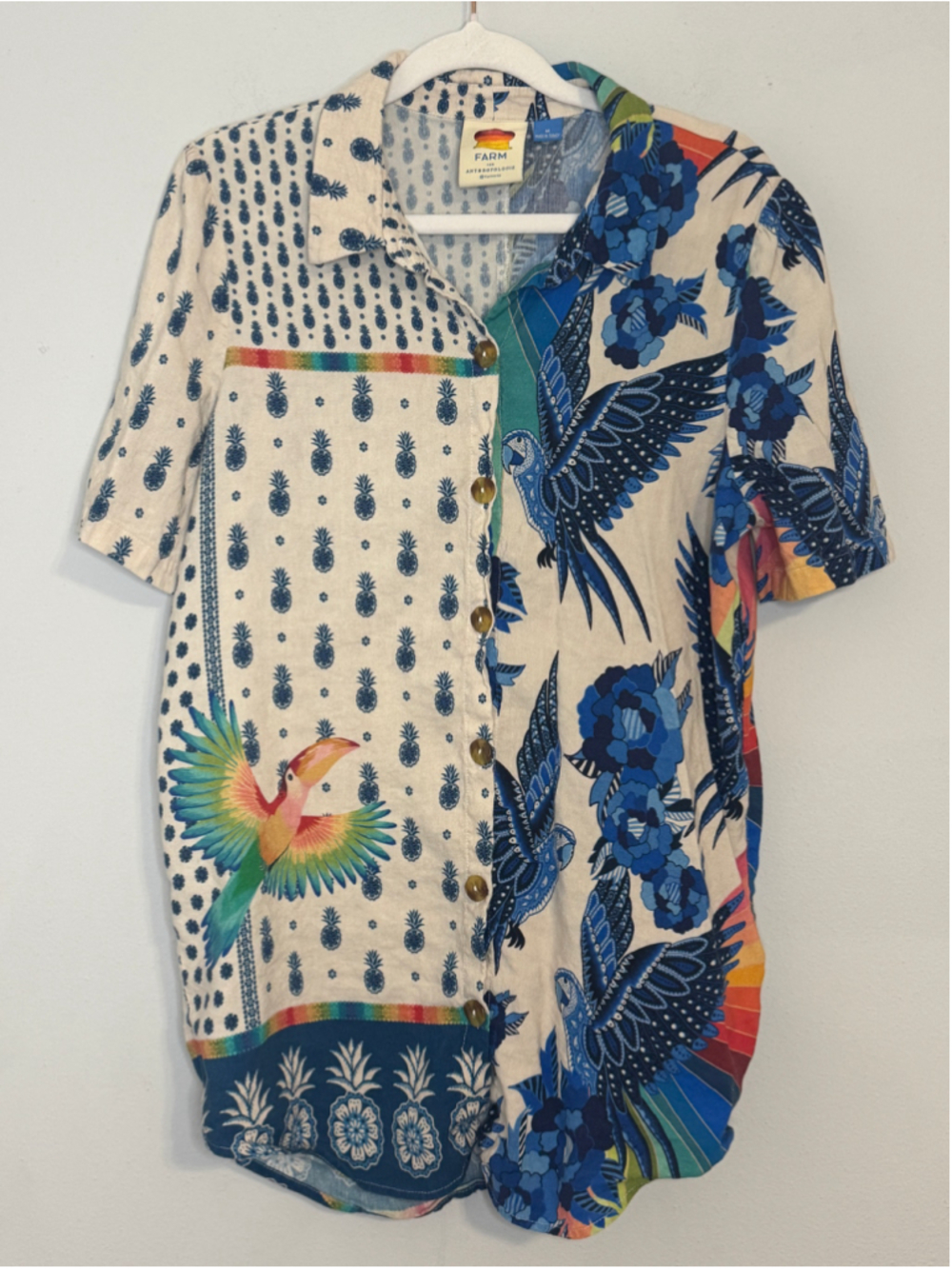 Farm Rio Anthropologie Surf Linen Button Down Shirt Size M